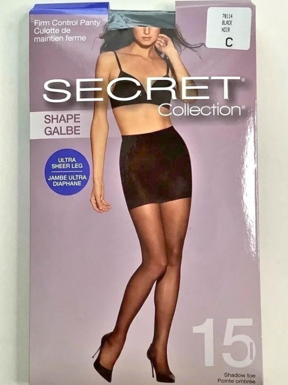 SECRET SHAPE Ultra Sheer Tights Firm Control Pantyhose Black Nude C D NWT